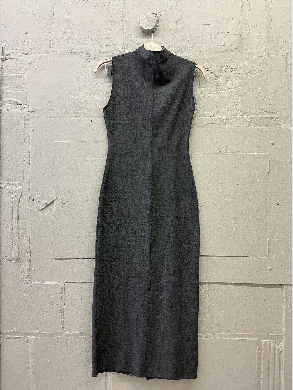 Zara Sleeveless minimalist mockneck Gray Midi Dress with Back Slit 90s style